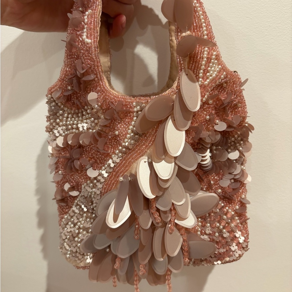 Embellished pink sequin & beaded mini handbag